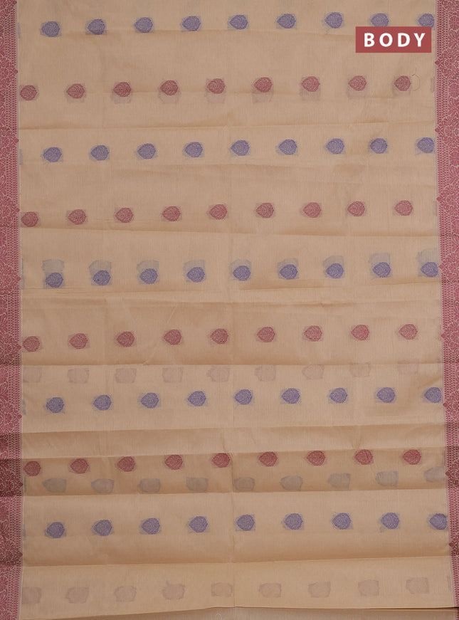 Nithyam cotton saree sandal with allover self emboss & thread weaves and thread woven border