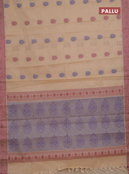 Nithyam cotton saree sandal with allover self emboss & thread weaves and thread woven border