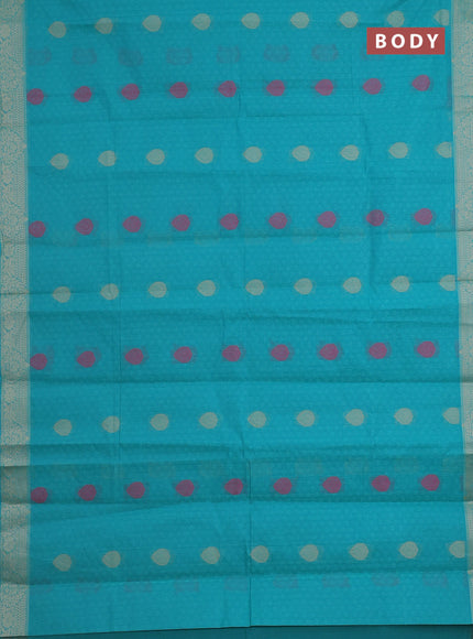 Nithyam cotton saree teal green with allover self emboss & thread weaves and thread woven border