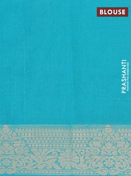 Nithyam cotton saree teal green with allover self emboss & thread weaves and thread woven border