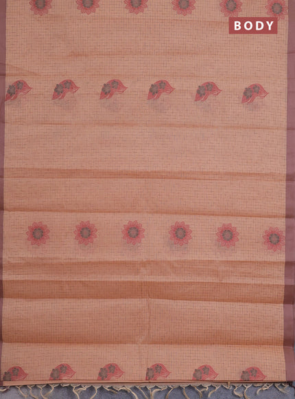 Nithyam cotton saree sandal and pastel brown with allover thread weaves and simple border