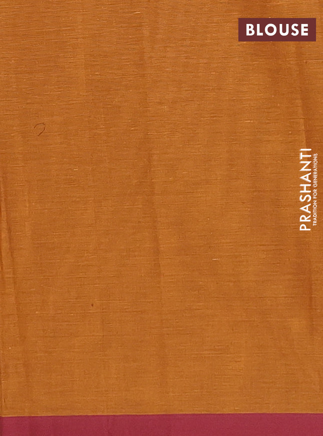 Nithyam cotton saree dark mustard and maroon with allover thread weaves and simple border