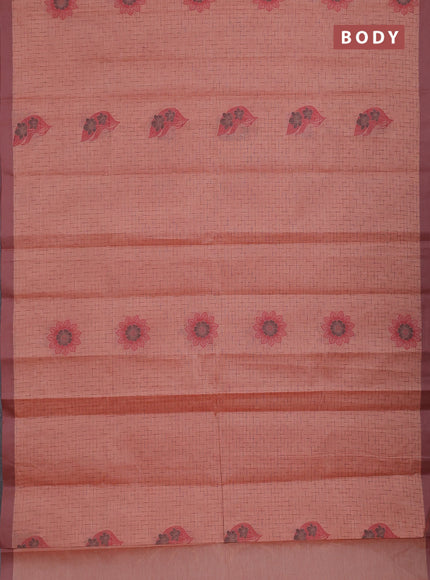 Nithyam cotton saree rust shade and pastel brown with allover thread weaves and simple border