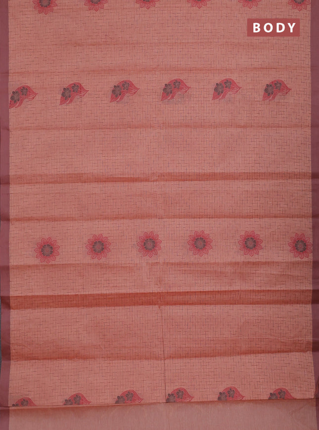 Nithyam cotton saree rust shade and pastel brown with allover thread weaves and simple border