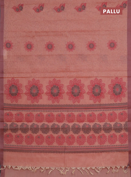 Nithyam cotton saree rust shade and pastel brown with allover thread weaves and simple border