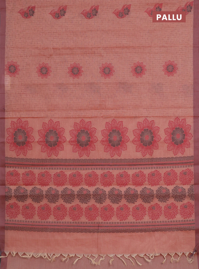Nithyam cotton saree rust shade and pastel brown with allover thread weaves and simple border