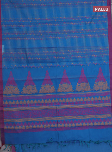 Nithyam cotton saree cs blue and dual shade of maroon with allover thread weaves and simple border