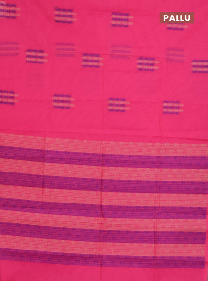 Nithyam cotton saree candy pink with thread woven buttas in borderless style