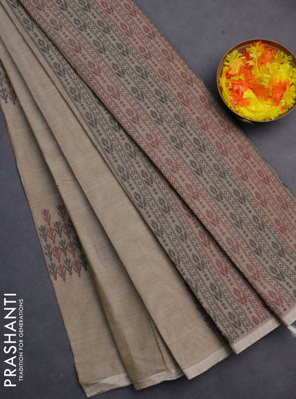 Nithyam cotton saree beige with thread woven buttas in borderless style