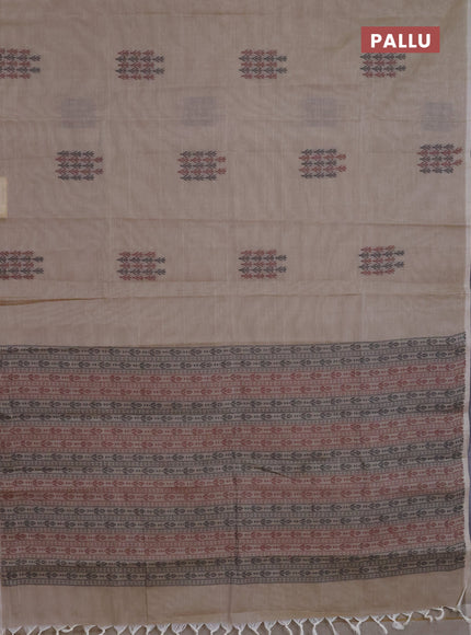 Nithyam cotton saree beige with thread woven buttas in borderless style