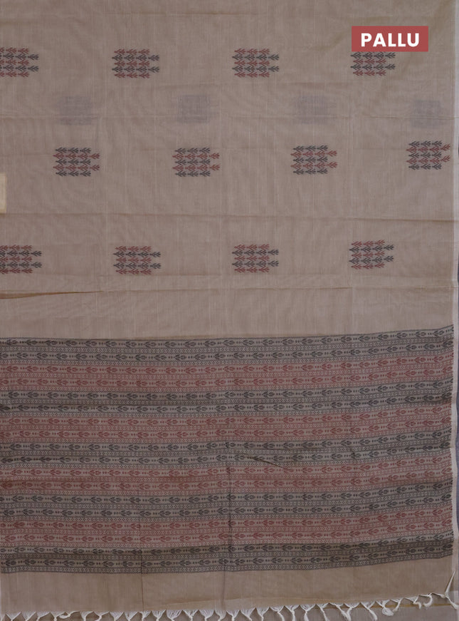 Nithyam cotton saree beige with thread woven buttas in borderless style