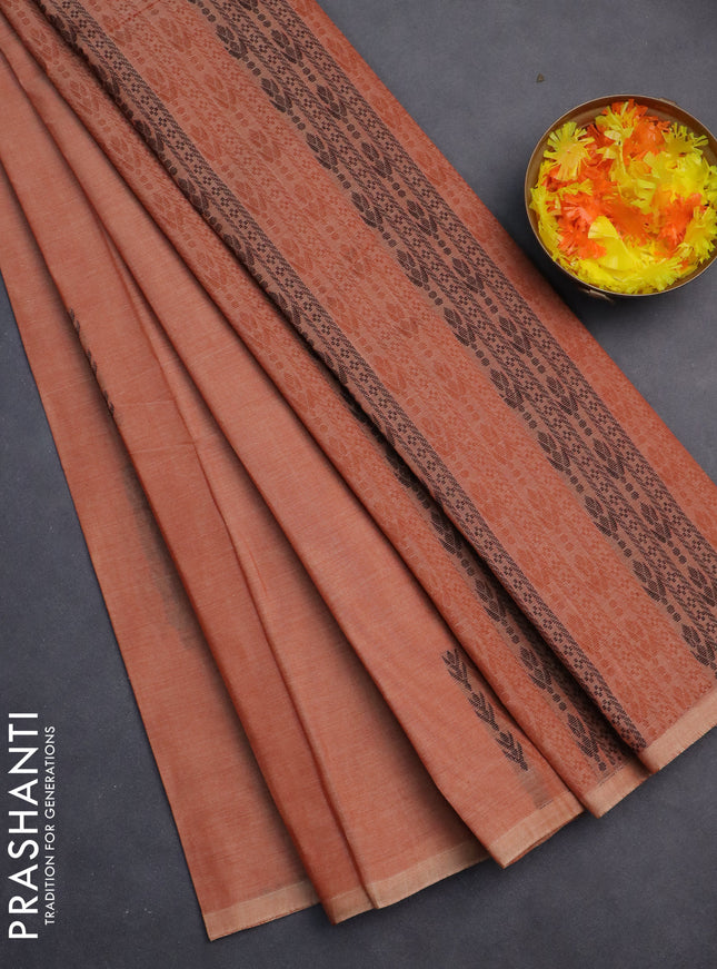 Nithyam cotton saree rust shade with thread woven buttas in borderless style