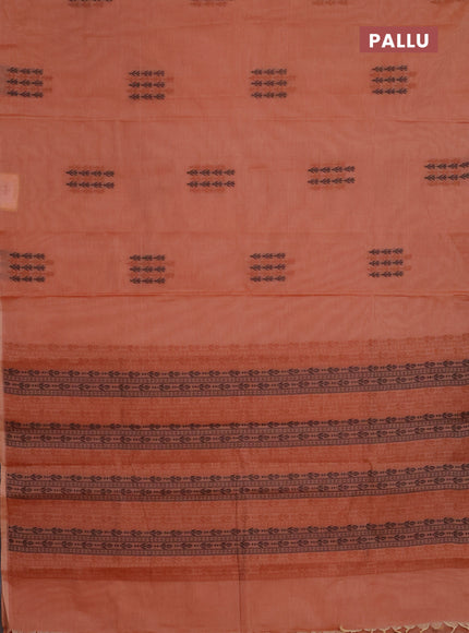Nithyam cotton saree rust shade with thread woven buttas in borderless style