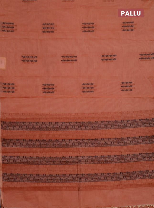Nithyam cotton saree rust shade with thread woven buttas in borderless style