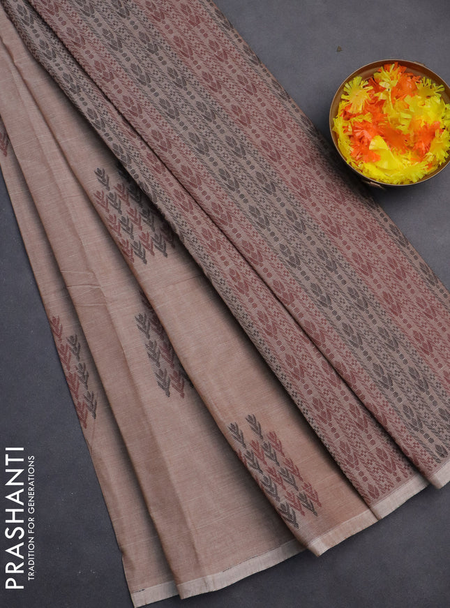 Nithyam cotton saree pastel brown with thread woven buttas in borderless style
