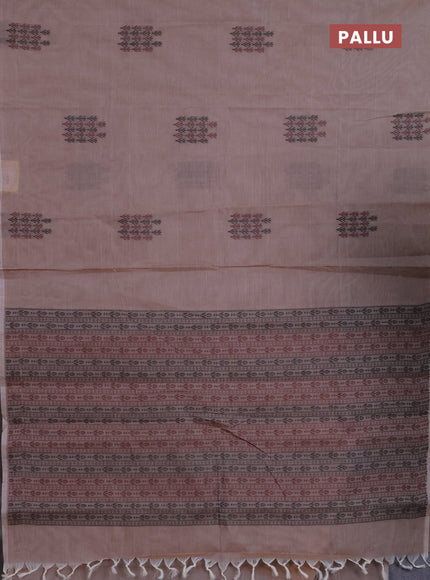 Nithyam cotton saree pastel brown with thread woven buttas in borderless style