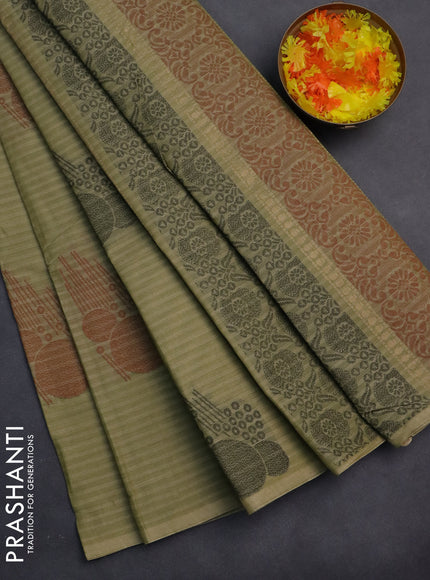 Nithyam cotton saree elaichi green with thread woven buttas in borderless style