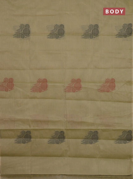 Nithyam cotton saree elaichi green with thread woven buttas in borderless style