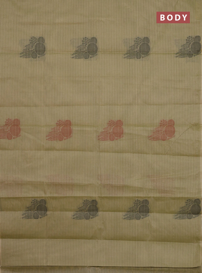 Nithyam cotton saree elaichi green with thread woven buttas in borderless style