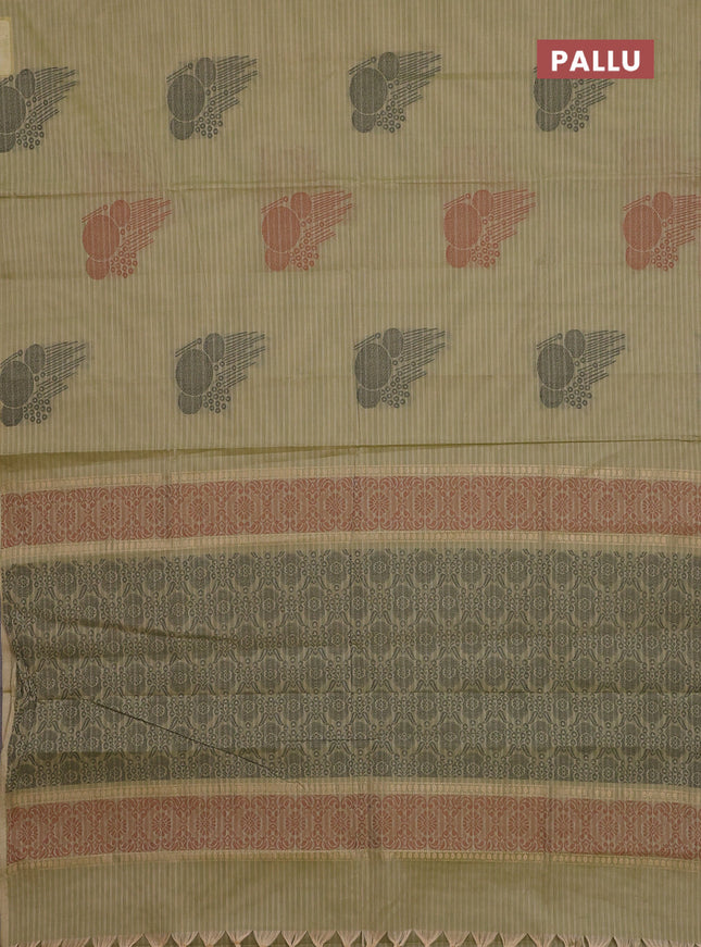 Nithyam cotton saree elaichi green with thread woven buttas in borderless style