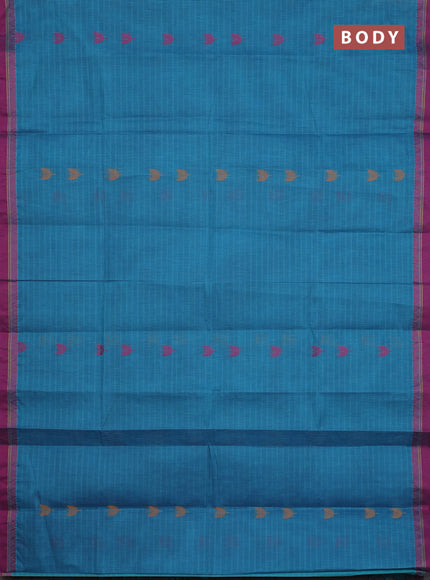 Nithyam cotton saree blue and purple with thread woven buttas and thread woven simple border