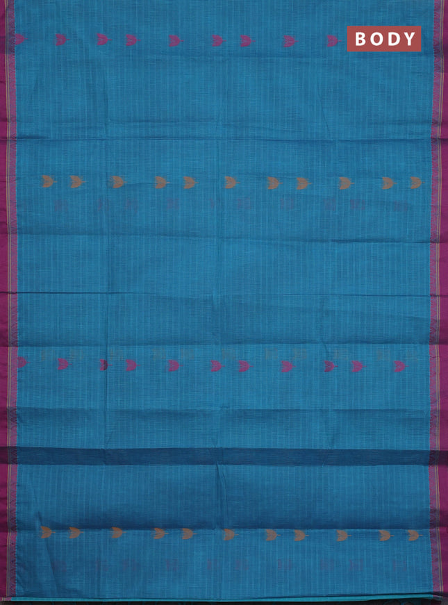 Nithyam cotton saree blue and purple with thread woven buttas and thread woven simple border