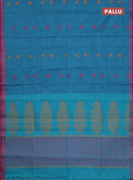 Nithyam cotton saree blue and purple with thread woven buttas and thread woven simple border