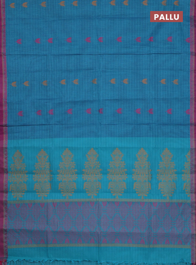 Nithyam cotton saree blue and purple with thread woven buttas and thread woven simple border