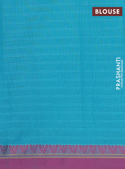 Nithyam cotton saree blue and purple with thread woven buttas and thread woven simple border