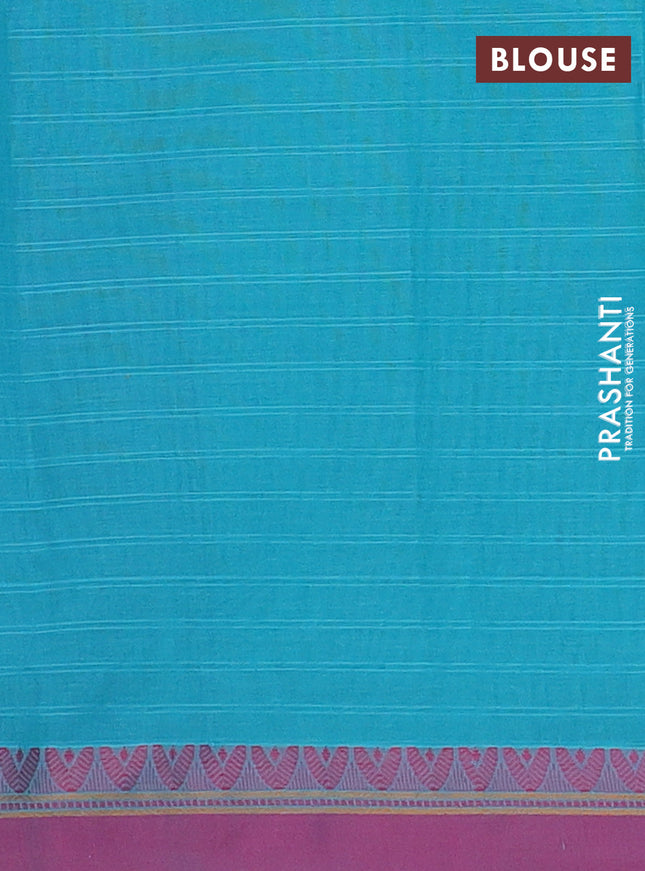 Nithyam cotton saree blue and purple with thread woven buttas and thread woven simple border