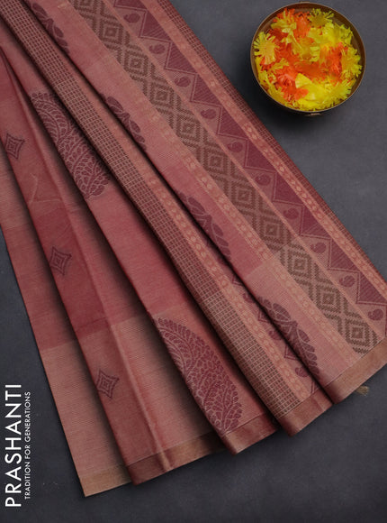 Nithyam cotton saree maroon shade with thread woven buttas and zari woven border
