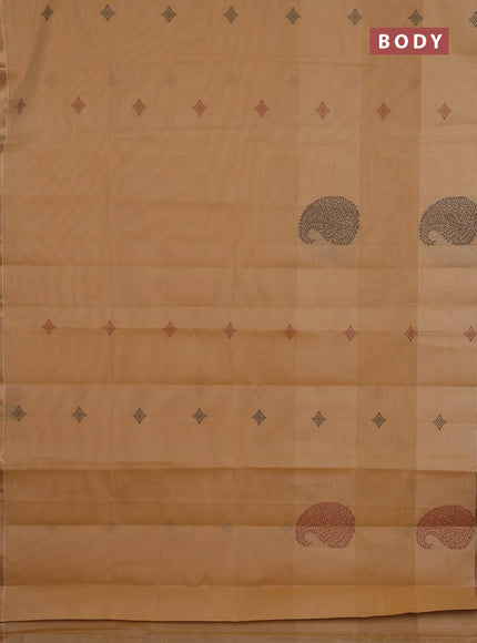 Nithyam cotton saree sandal with thread woven buttas and zari woven border