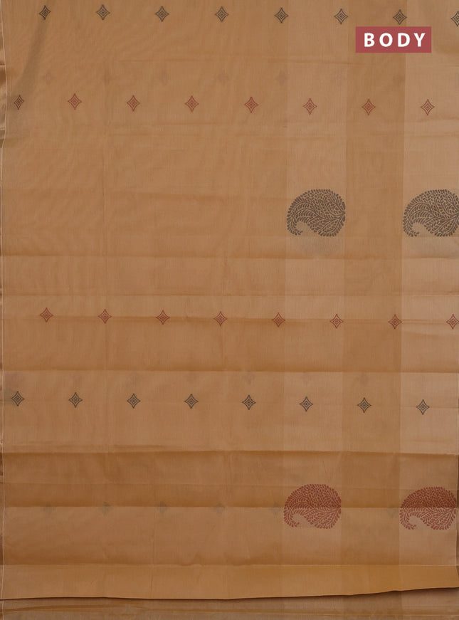 Nithyam cotton saree sandal with thread woven buttas and zari woven border