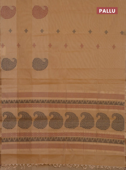 Nithyam cotton saree sandal with thread woven buttas and zari woven border