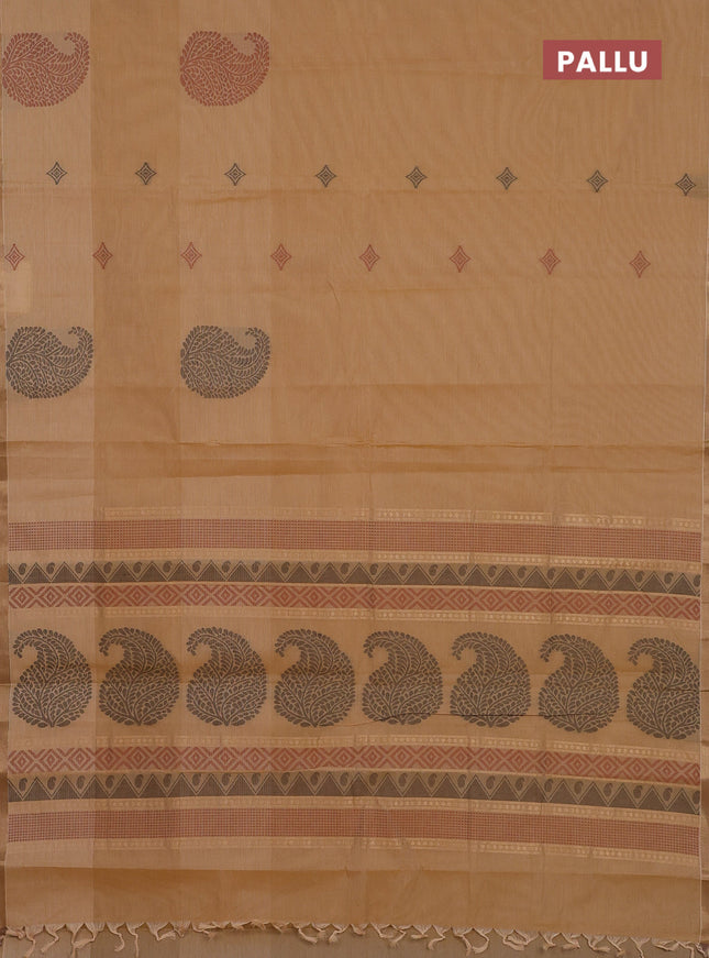 Nithyam cotton saree sandal with thread woven buttas and zari woven border