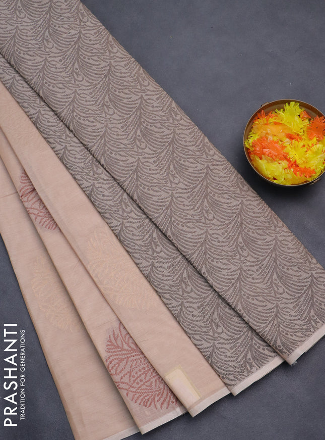 Nithyam cotton saree sandal with thread woven buttas in borderless style