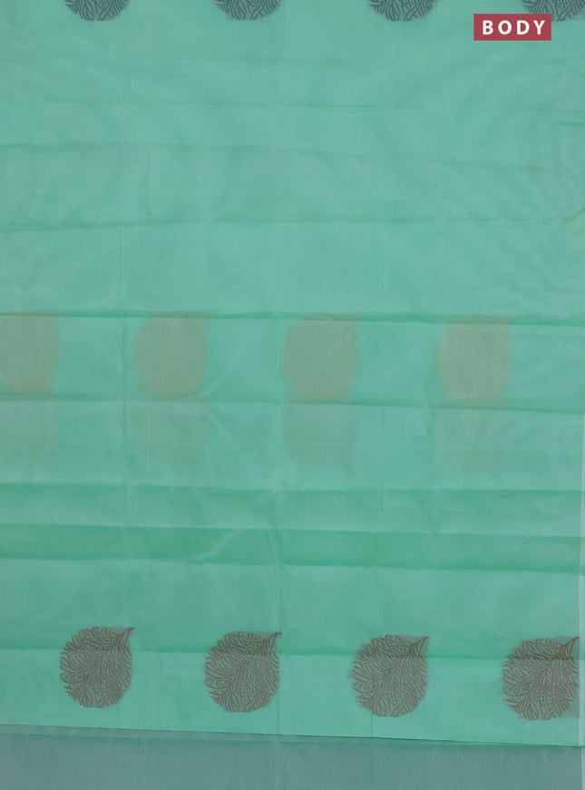 Nithyam cotton saree teal green shade with thread woven buttas in borderless style