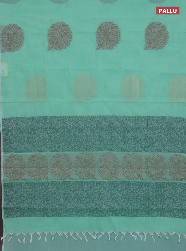 Nithyam cotton saree teal green shade with thread woven buttas in borderless style