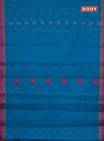 Nithyam cotton saree teal blue and dual shade of pink with thread woven buttas and simple border