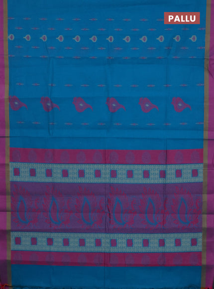 Nithyam cotton saree teal blue and dual shade of pink with thread woven buttas and simple border