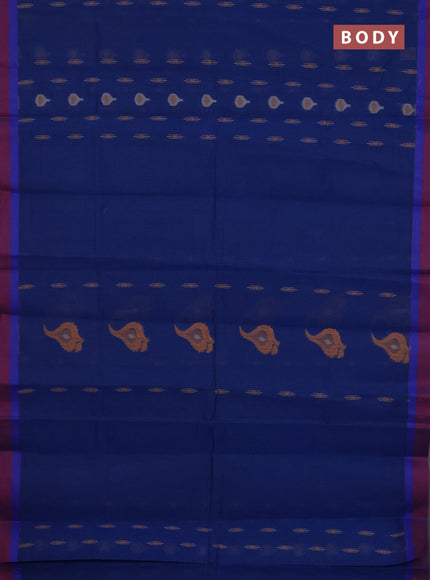 Nithyam cotton saree dark blue and dual shade of maroon with thread woven buttas and simple border