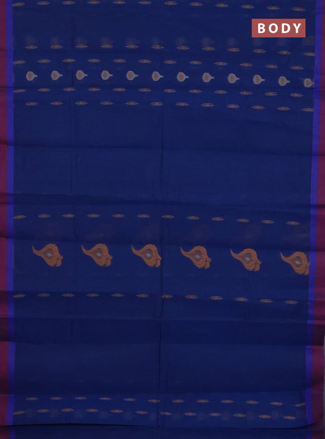 Nithyam cotton saree dark blue and dual shade of maroon with thread woven buttas and simple border