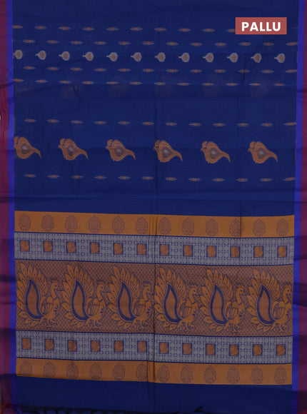 Nithyam cotton saree dark blue and dual shade of maroon with thread woven buttas and simple border