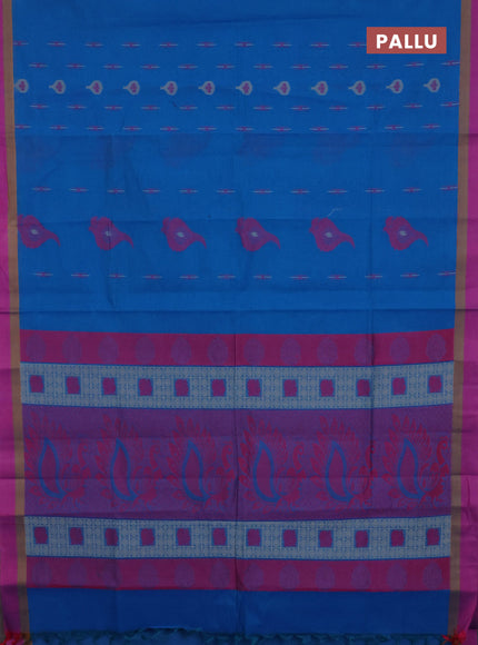 Nithyam cotton saree cs blue and pink shade with thread woven buttas and simple border