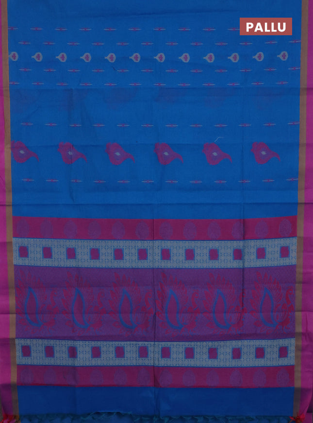 Nithyam cotton saree cs blue and pink shade with thread woven buttas and simple border