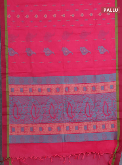 Nithyam cotton saree candy pink and dark pink with thread woven buttas and simple border