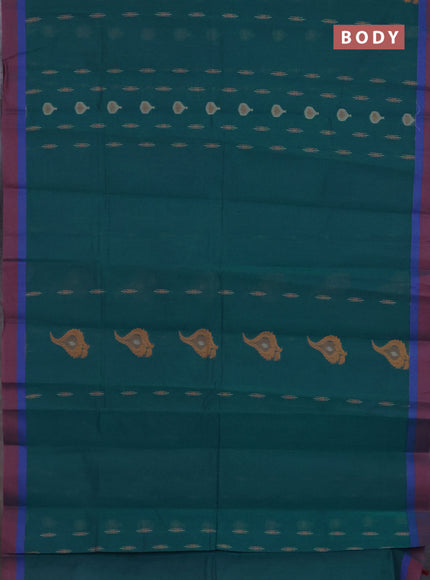 Nithyam cotton saree peacock blue and dual shade of maroon with thread woven buttas and simple border