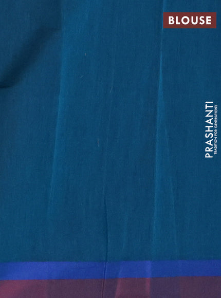 Nithyam cotton saree peacock blue and dual shade of maroon with thread woven buttas and simple border
