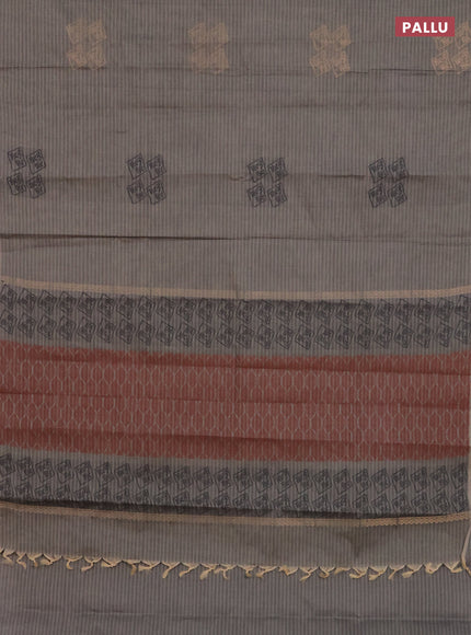 Nithyam cotton saree grey shade with thread & zari woven buttas in borderless style