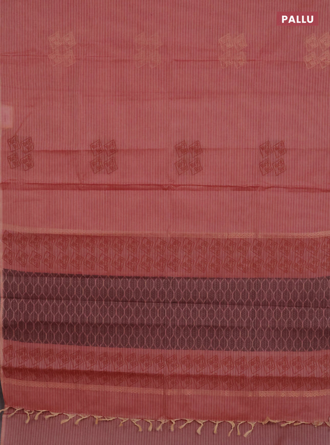 Nithyam cotton saree dual shade of pink with thread & zari woven buttas in borderless style